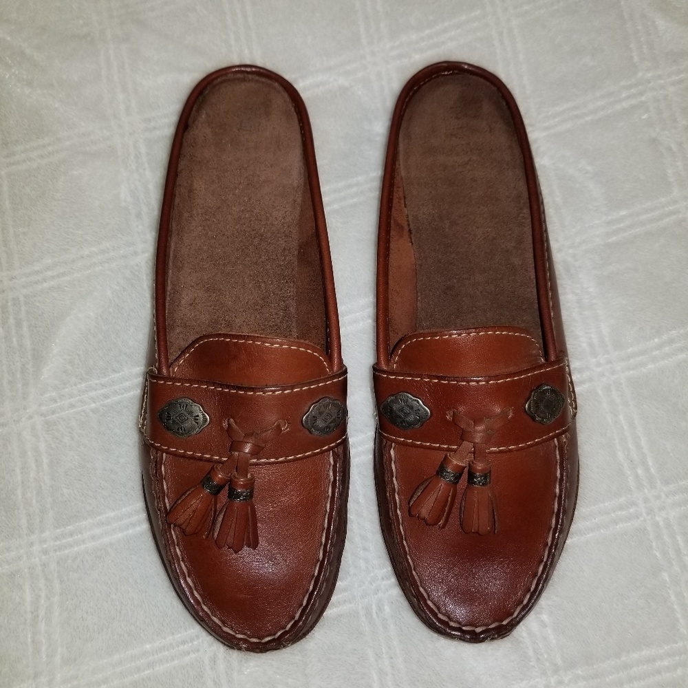 🆕DEXTER "Kaye" Saddle Burnished Leather Slides 7M